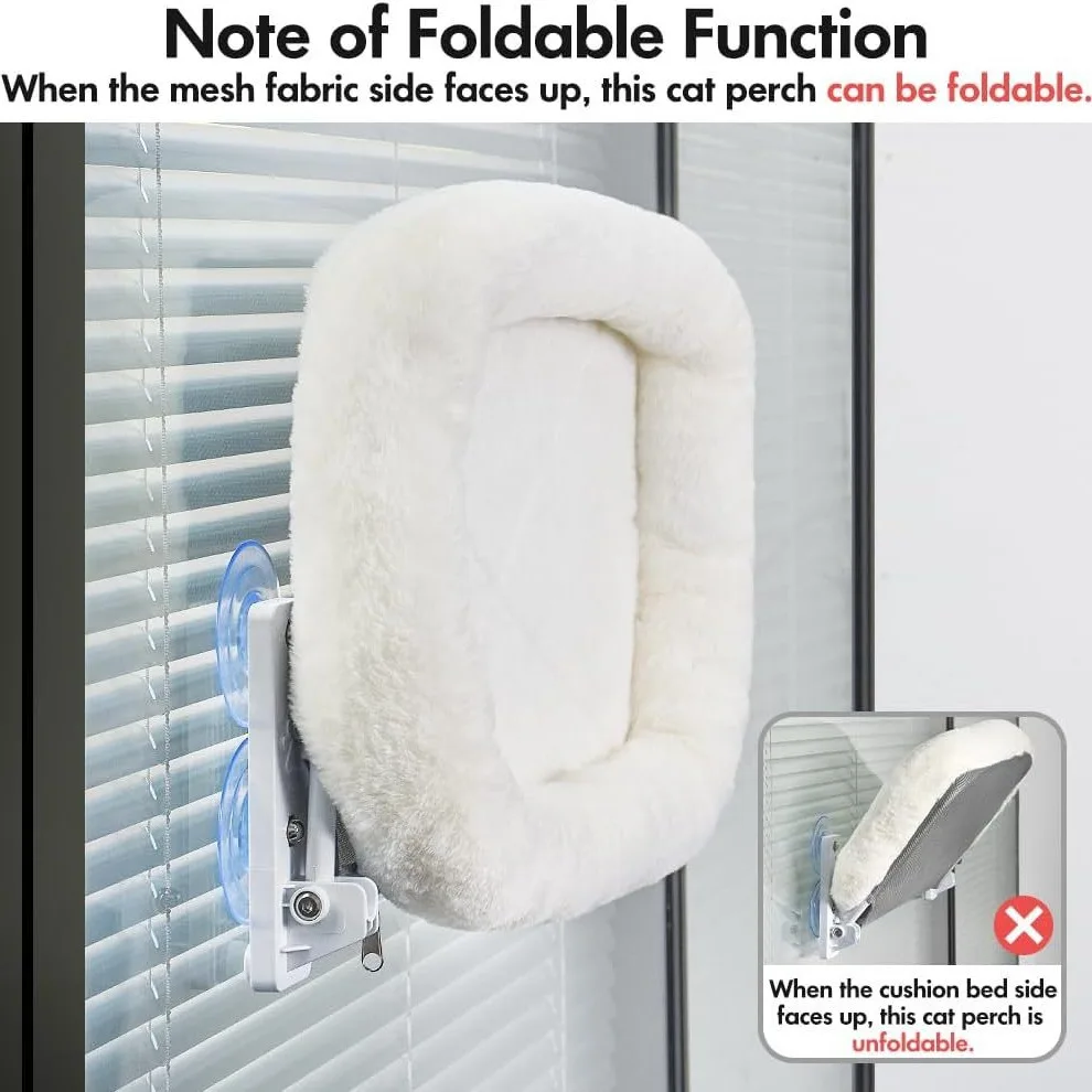 Hot Selling Fleece Bed with Foldable Strong Stainless Steel Frame Cat Window Hammock for Wall with 4 Strong Suction Cups
