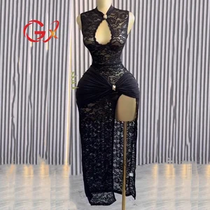 GX0796 Summer Clothes Boutique Sexy Sleeveless Party Lace See Through Long Dresses Unique Elegant Evening Split Dress