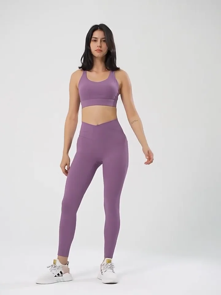 New Cross Waist Sports Tights Women's Double Side Pockets No T Line