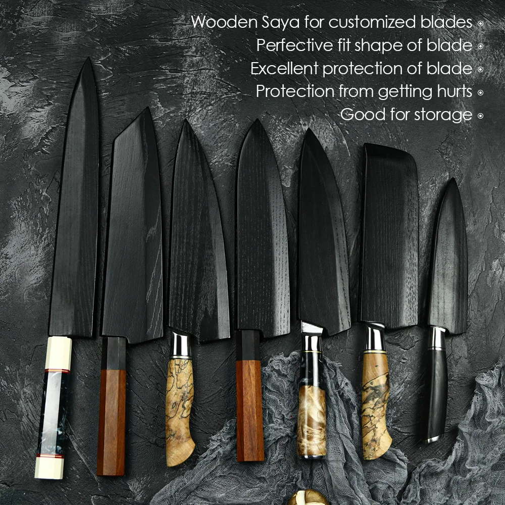 Customized Shape Design Kitchen Knife Cover Blade Guard Wooden Saya