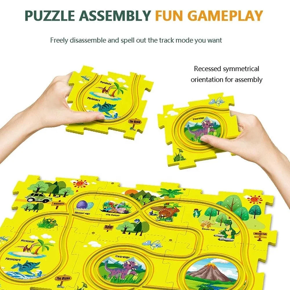 Adventure Puzzle Track Set 25pcs Sliding Track Jigsaw Rail Electric Vehicle Toy DIY Rail Car Building Set for Kids Logic Puzzle