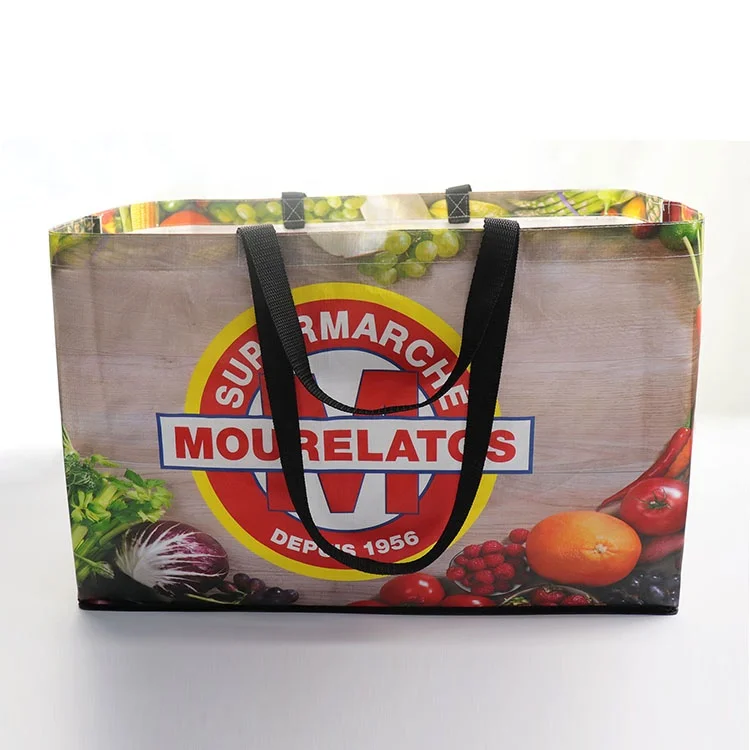 Custom Large Capacity Boat Shape Reusable Tote Bags Polypropylene PP Woven Vegetable Packaging Cartoon Pattern Shopping Bags