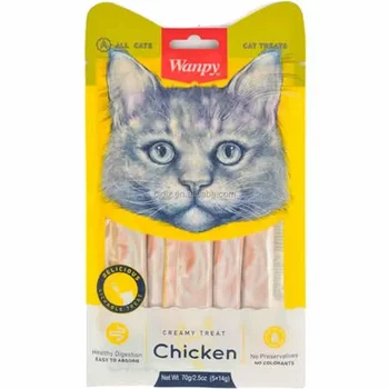 With Best Brand Fresh Packet of Suction Cat Treats Meat Strips for Cats