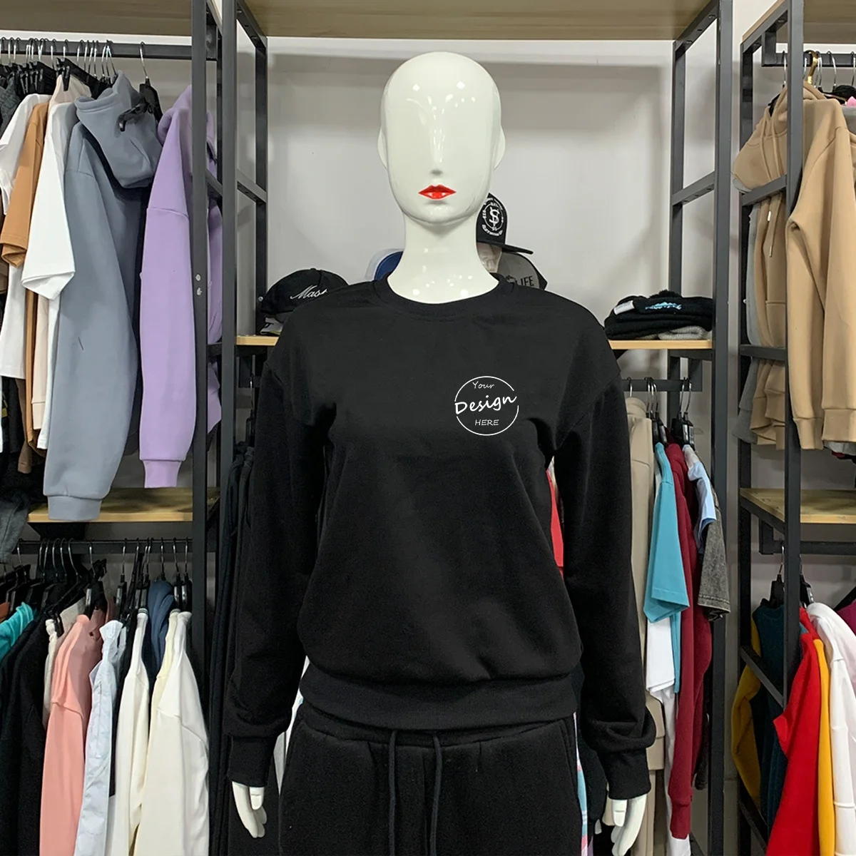 JL33C OEM French Terry Oversized Plus Size Mens Embroidery Sweatshirt Crew Neck Crewneck Sweatshirts Jumper