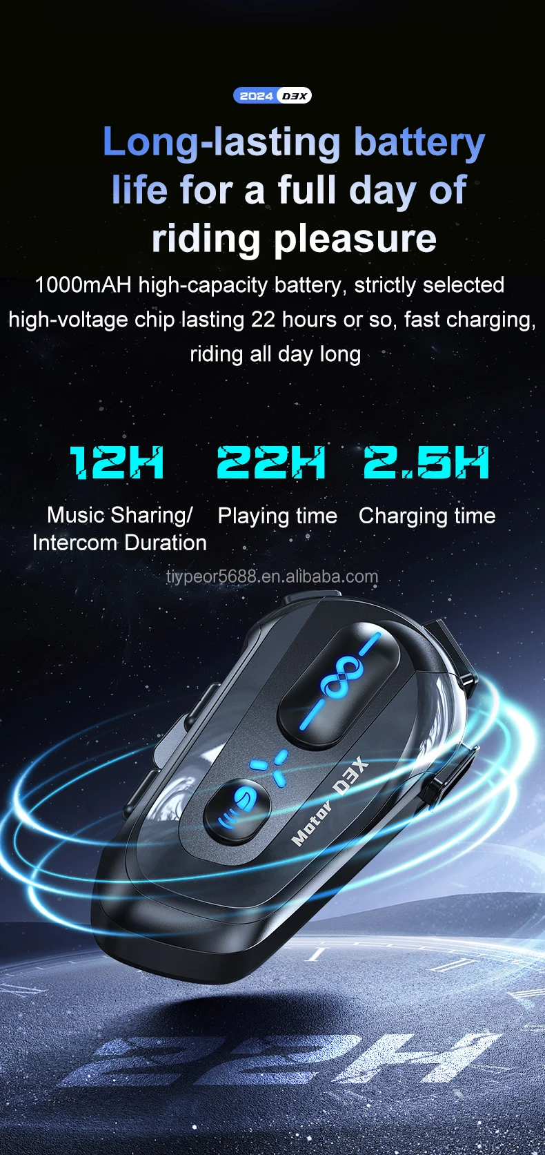 product tiypeor motorcycle bluetooth headset with 6 riders helmet intercom music sharing noise cancellation fm radio microphone-8