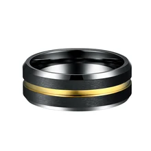 Basic Design Fashion Jewelry Tungsten Custom Ring 8MM Beveled Center Grooved IP Gold Black Tungsten Ring Men Rings for Boys