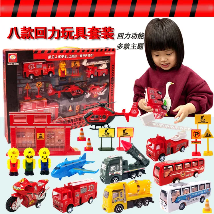 Pull Back Engineering Vehicle Engineering Fire Fighting Military Express Simulation Crane Pull and Go Car for Kids