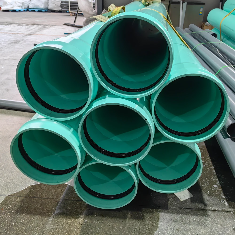 PVC SDR35 Sewer Pipe with Rubber Gasket 600mm Underground Green Pipe with Flush End