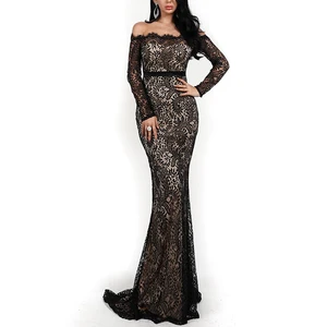 One Shoulder Three Quarter Sleeve Lace Ball Gown Floor-Length Spring Natural Waistline Backless Party Dinner Evening Dress