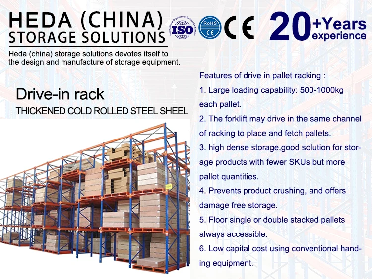 Factory Customized Automatic Stacking Pallet Shelves Warehouse Drive-in Racking System for Forklift