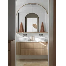 2024 Factory Sale Modern Mounted Solid Oak Wood Bathroom Vanity with Curved Design
