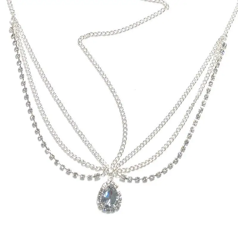 Catena Per Capelli Da Sposa Con Strass E Cristalli – Copricapo Fronte Boemo, Argento, Con Forcine, Accessorio Matrimonio Festa