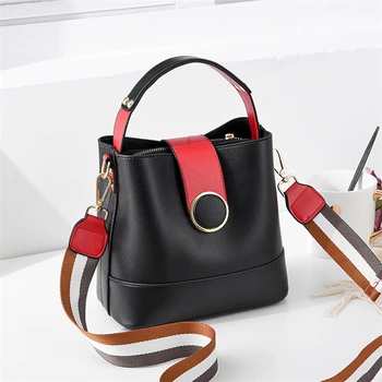 2022 cheap original trending popular black handbag hot sell lady bucket bag leather