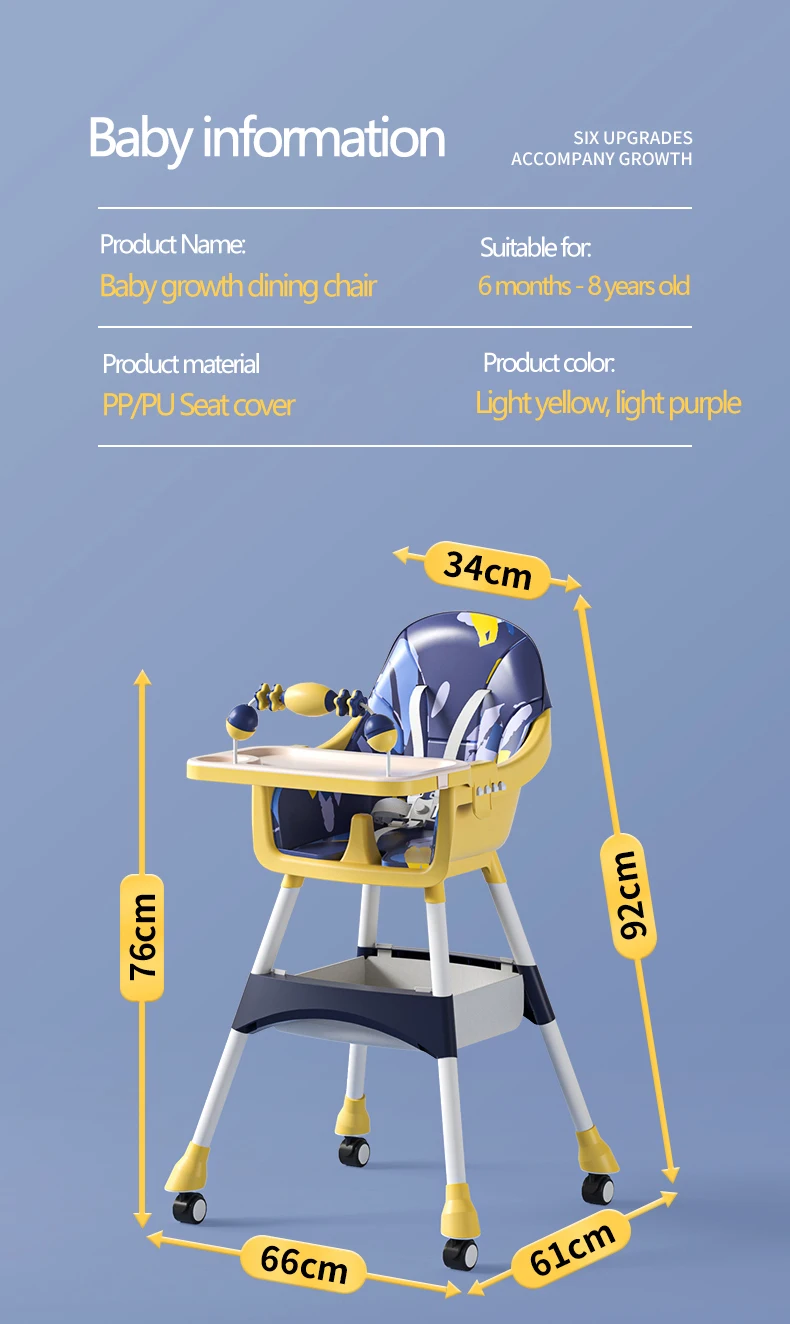 Foldable Baby Feeding Chair Portable 3 In 1 Children High Chair Baby