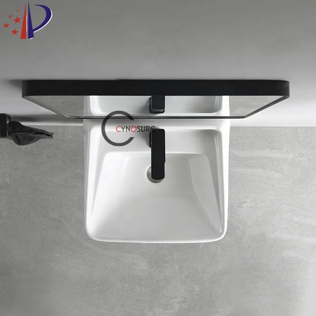 New Products 2025 Multifunctional White Rectangle Bathroom Countertop Ceramic Table Top Sink Bathroom Hand Wash Wall Hung Basin