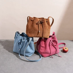 New Style Drawstring Retro Genuine Leather With Bow Design Shoulder Bag for Women Messenger Bag