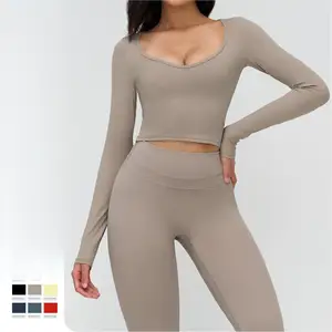 Tops Fold Over Stretchy V-Neck Sportswear Multi-Color Utility Long Sleeves Flowy Jogging Yoga Tank Top Women Breathable