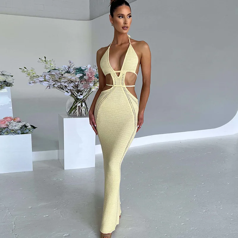 2023 Woman Custom Black Knit Backless Bodycon Dress Plus Size Beach Wear Bikini Crochet Maxi Dresses for Women 2023 Woman Custom Black Knit Backless Bodycon Dress Plus Size Beach Wear Bikini Crochet Maxi Dresses for Women