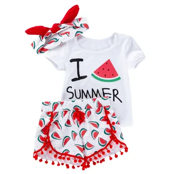 Summer 1-5 years print watermelon baby little girl children clothes set boutique