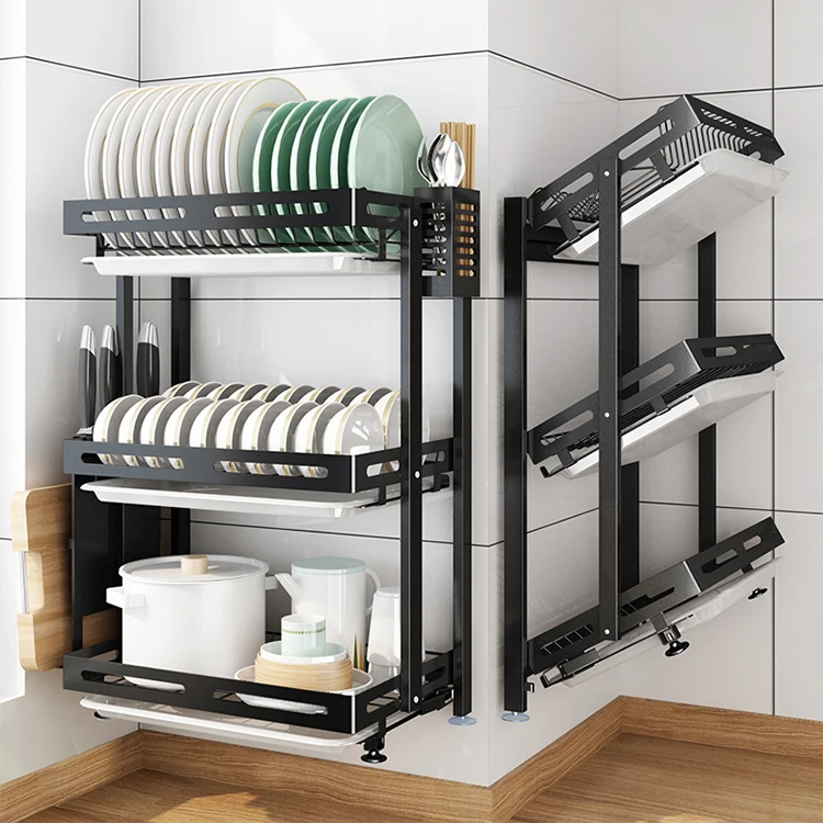 Wholesale New No Drilling 3 Tier Wall Hanging Tableware Drain Dry Kitchen  Organizer Folding Free Installation Storage Dish Rack - Buy Wall Hanging