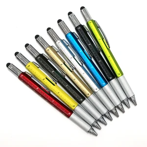 Multi Function Plastic 6 in 1 Tool Pen with Ruler Level Two-Head Screwdriver Stylus Ball Pen