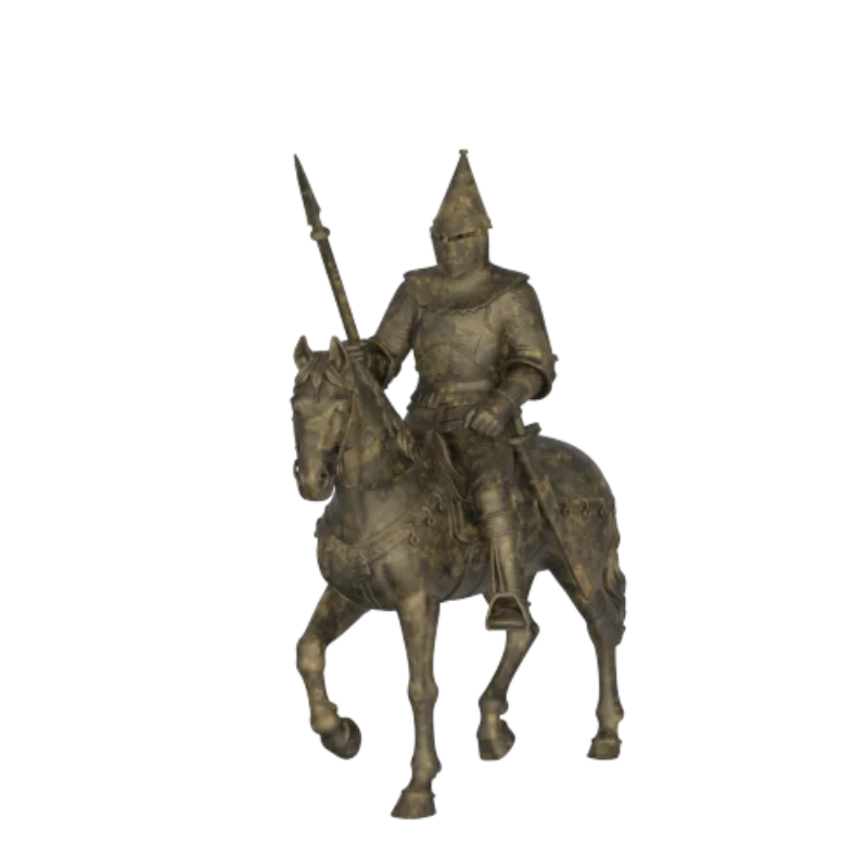 Estatua antigua de resina de jinete a caballo caballero | Figura de guerrero medieval decoración artística para el hogar