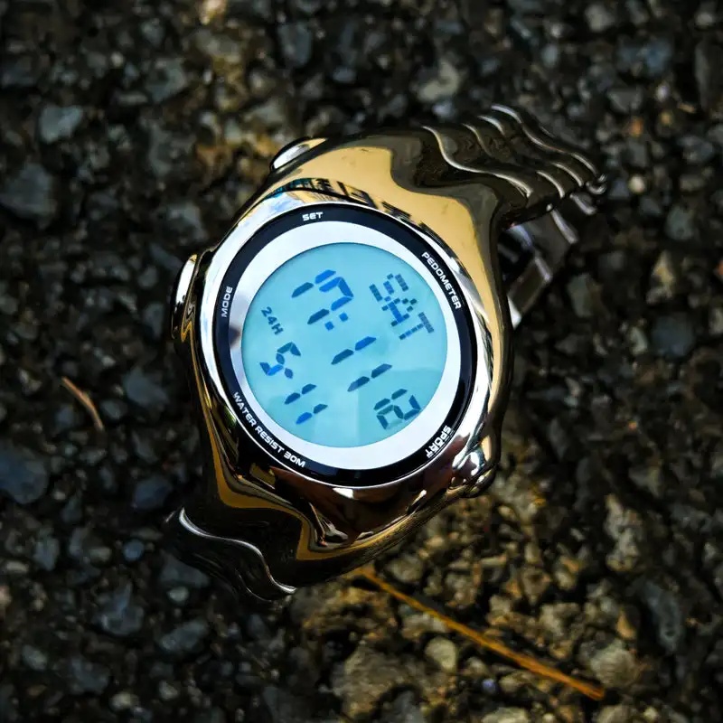 Futuristic Metal Digital Watch For Men With Alarm Stopwatch - Main Image