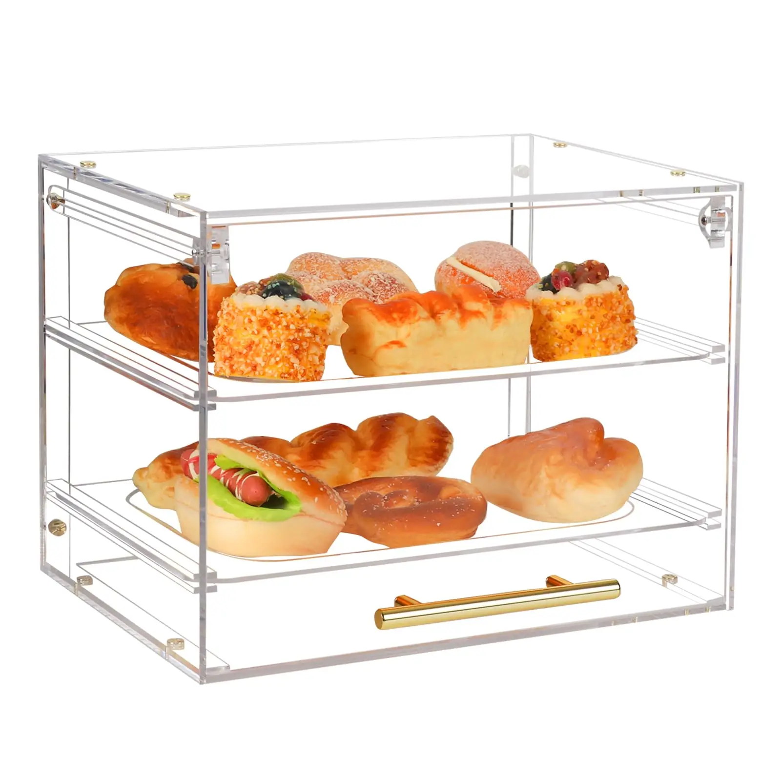 Countertop Acrylic Bread Box with Front Door Acrylic Large Pastry Display Case for Bakery Bread Baking
