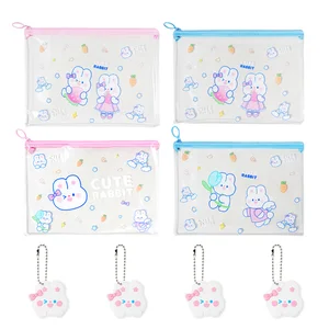 4PCS Transparent Rabbit Pattern Pencil Case, Large Capacity Detachable Marker Manager, Pen Case, Makeup Case, Student Supplies