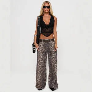 2026 Autumn New Arrival European American Style Sexy Leopard Print Denim Cotton Casual Loose-fit Mid-Rise Women's Pants