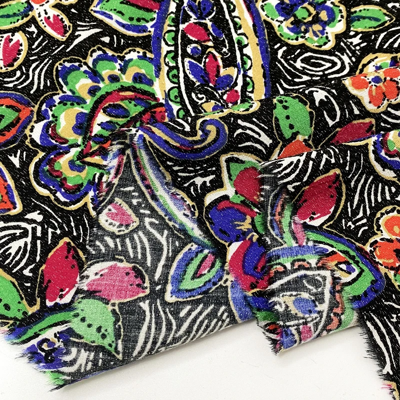 Урожай сплетенная вискозная люрексом красочные мелким цветочным принтом ткань вискоза ткань рубашки для женщин на зиму, большие размеры, одежда, платье