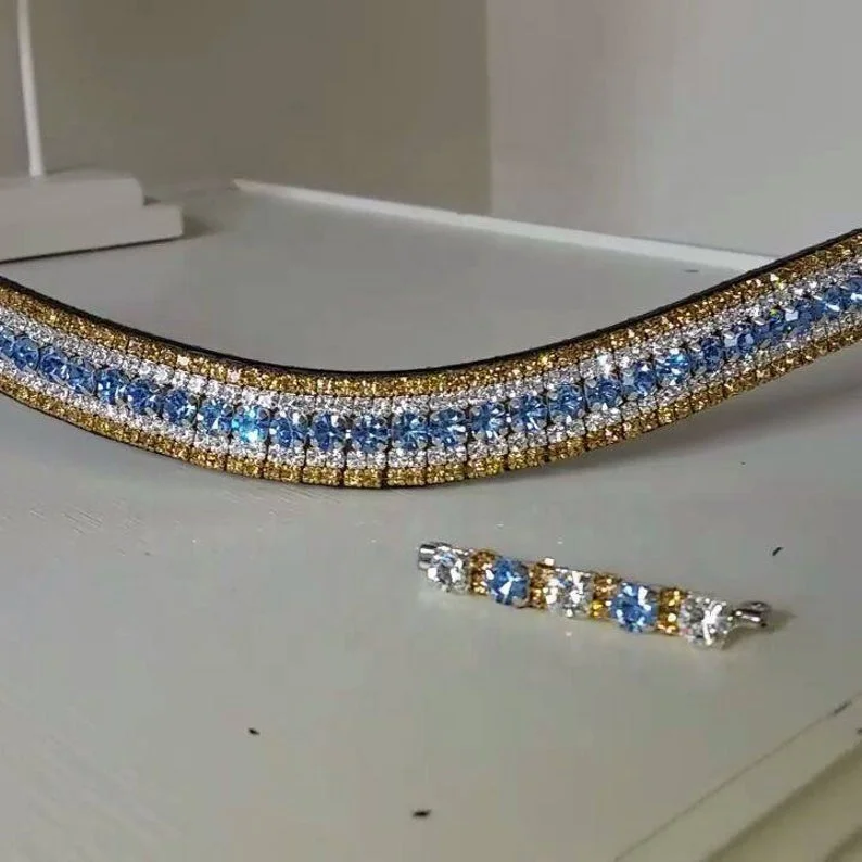 Blue and White Equestrian Browband Bling Browband