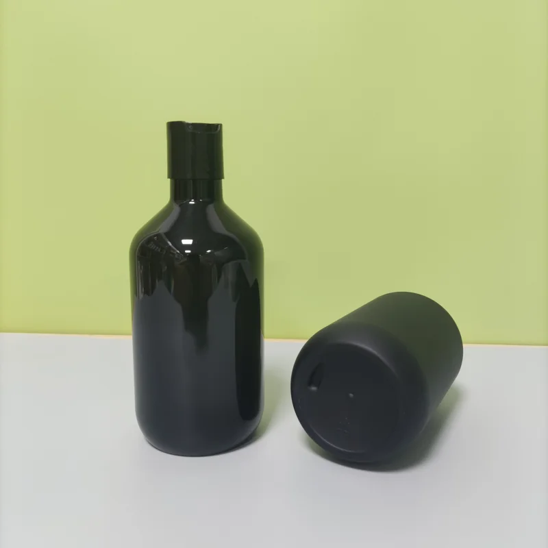 Custom Luxury Matte Black Frosted PET Plastic Emulsion Pump Bottle 500ml Shampoo Bottle Cosmetic Packaging