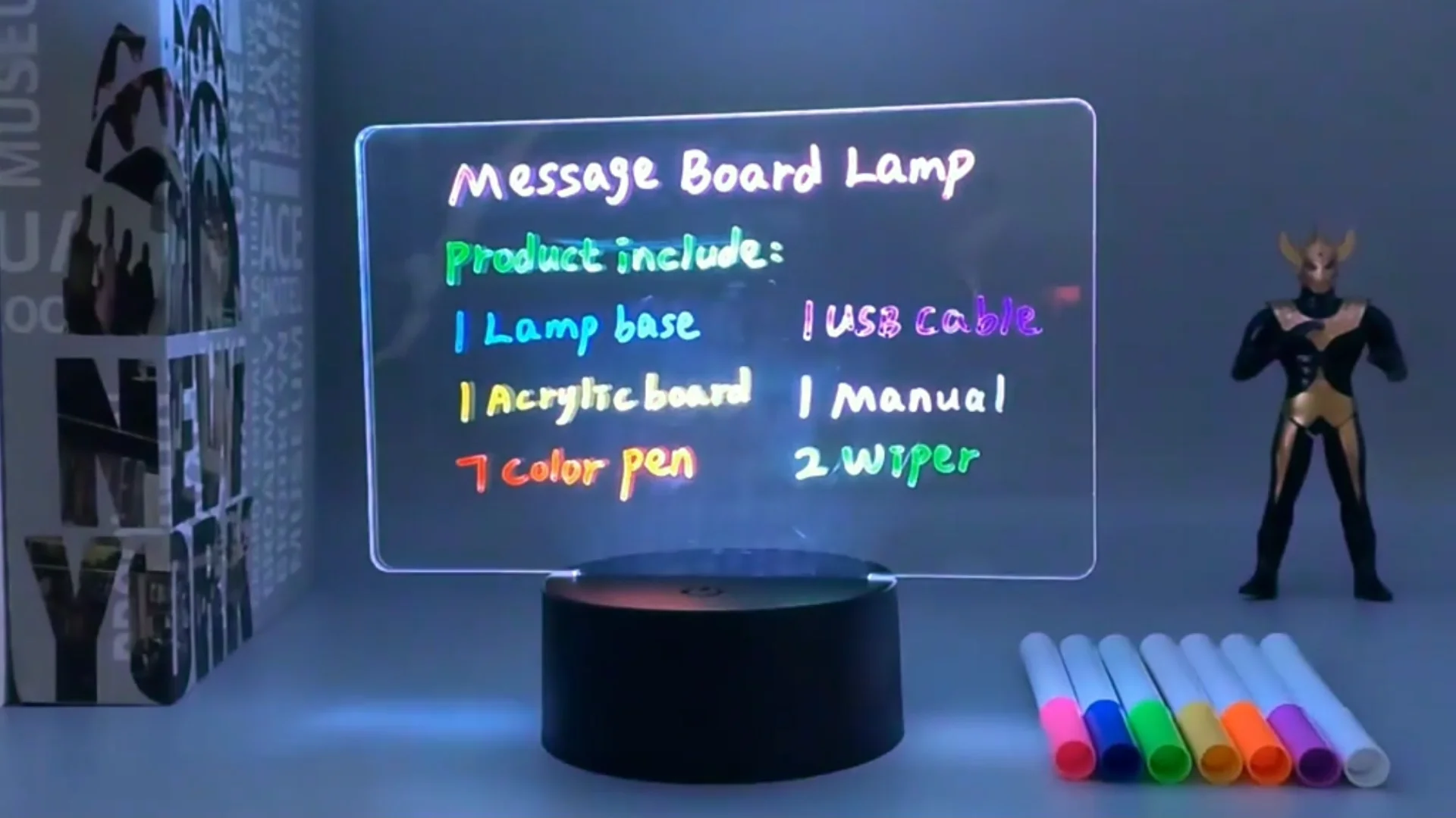 Message Board Lamp With 7 Colors Erasable Markers Rewritable Light Board For Desk Kids Bedroom