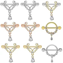 1 pair sexy Piercing jewelry 14G stainless steel jewelry Water drop pendant Nipple ring Hollow zircon Nipple stud Body jewelry