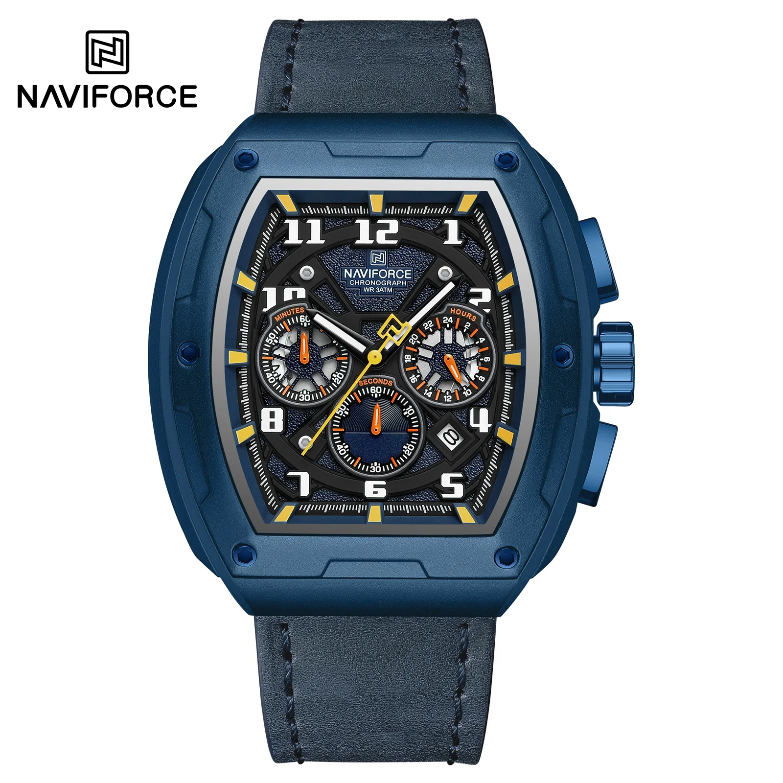 NAVIFORCE 8053 Relógio Masculina Moda Couro Banda Quartz Relógio de Pulso Cronógrafo À Prova D' Água Relógio Luminoso Relogio masculino