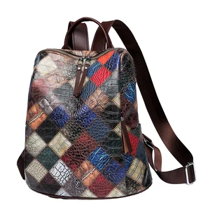 custom logo Vintage Colorful Waterproof Multifunction Patchwork Backpack for Teen Women New Fashion Casual Schoolbag Laptop Travel Zipper