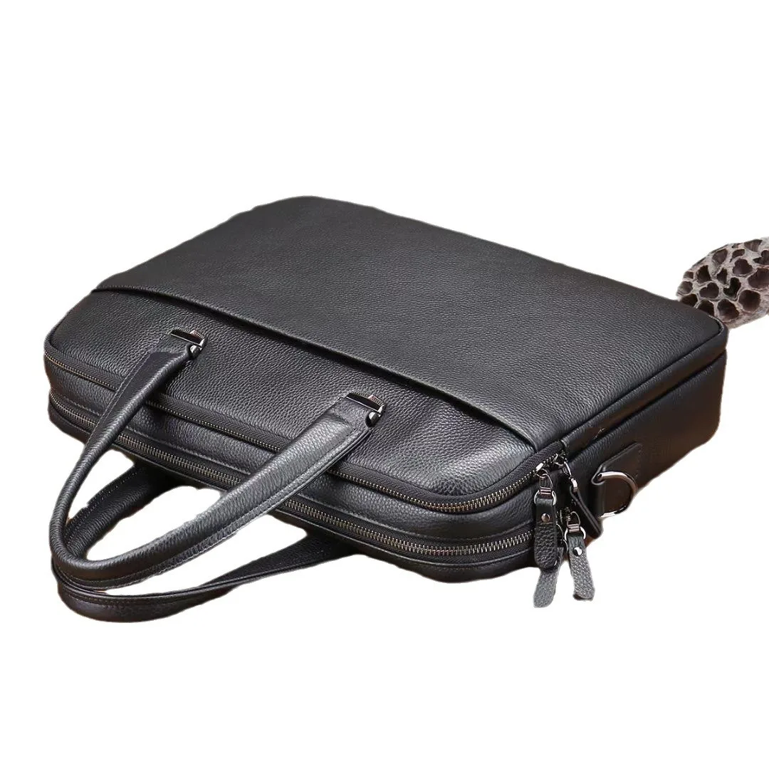 New Arrival Design Lichee Pattern Leather Office Bag Genuine Cow Leather Computer Laptop Briefcases Made of Pebble Leather