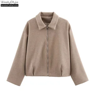 Foreign Trade Wholesale Winter European American Style Fashion Blazer Knitted Front Eco-Friendly Full Sleeve Soft Solid Zipper
