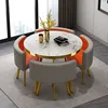 Mesa blanca + silla gris oscuro/naranja/dorada