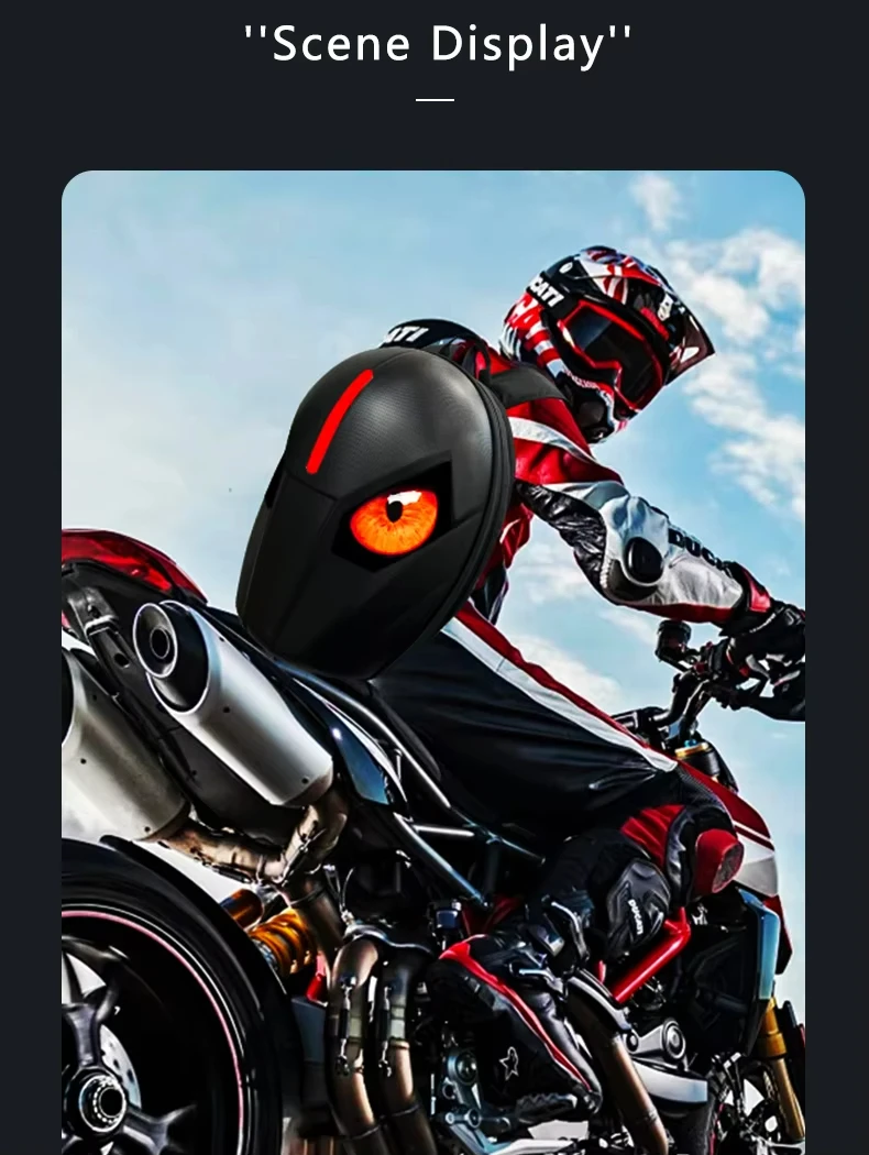 Hard Shell Cool Mask Eyes Motorcycle Riding Backpack Led High Capacity Helmet Waterproof LED Back Pack