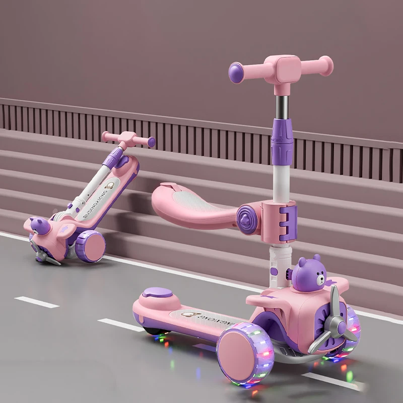 3 in 1 Pu Flashlight Wheels Push Children Scooter 3 Wheel  Kid Kick Scooter Foot Scooter En14619 Approved