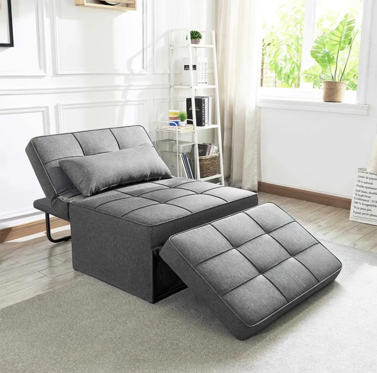 Futon L Shape Living Room Foldable Single Couch Lazy Convertible ...