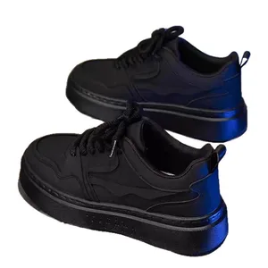 Mens New Trendy All-Match Black Sneakers Winter Breathable Thick-Soled Lace-Up Casual Shoes
