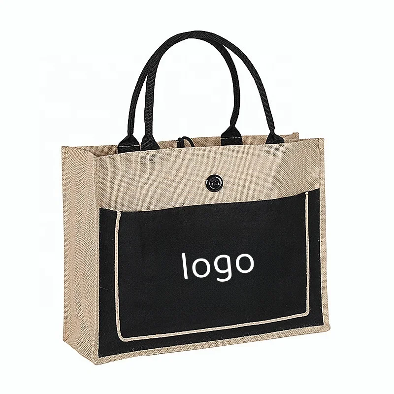 Custom Sublimation Printing logo Reusable Burlap Handbag Jute Portable Shopping Gift Bag Women Waterproof Linen Tote Bag