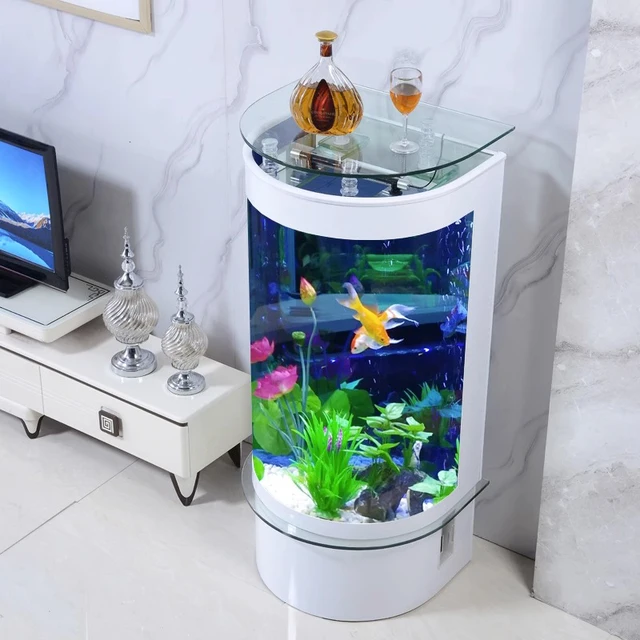 Bottom filter Custom Fish tank Aquarium ultra white glass cylinder half round fish tank with LED light