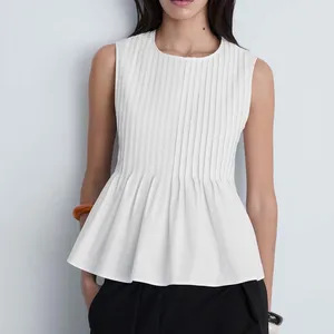 Clothing Manufacturer OEM & ODM Customize Design Daily Sleeveless Pullover Pleated Loose Ruffles Shirt Top