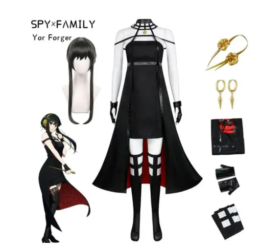 Anime Spy X Family Yor Forger Cosplay Costume Wig Dress Suit Black Red  Skirt Set Yor Briar Earring Long Hair Women Clothes Party