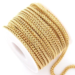 Factory Wholesale 18K Gold Plated Braided Stainless Steel Chain Square Grinding Design for Necklace & Bracelet Making