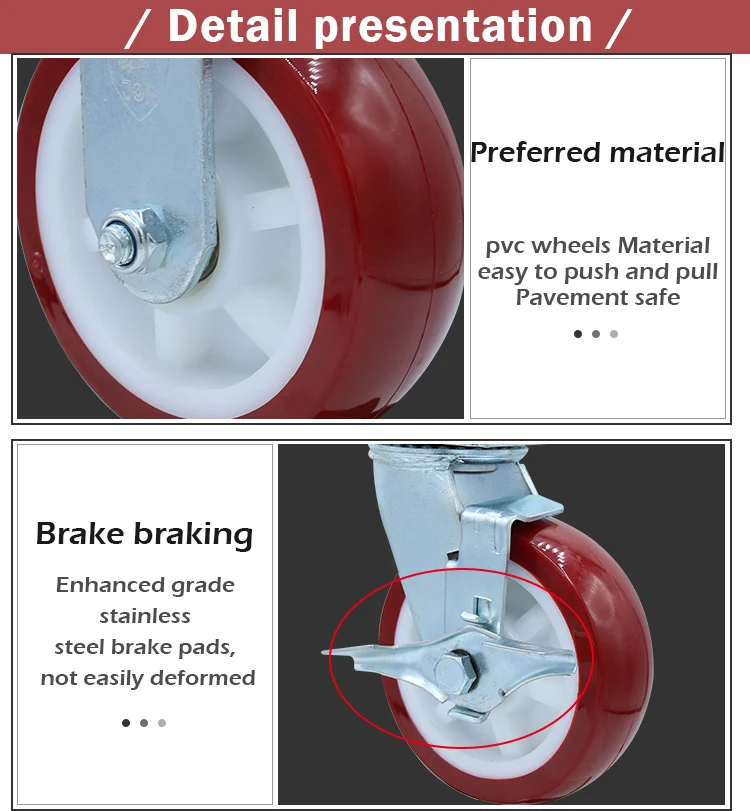 High quality top plate red swivel pu caster wheel heavy duty 6 inch factory